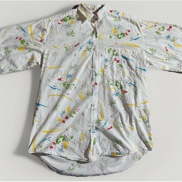 Gap Mens Small White Yellow Short Sleeve Button Up Shirt VTG Cotton Hong Kong - Picture 1 of 5